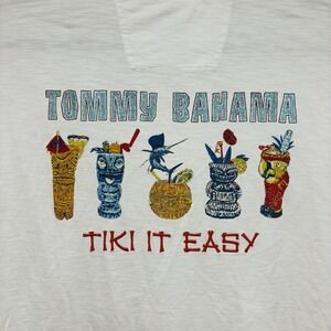Tommy Bahama Pullover T-Shirt White Long Sleeve Tiki It Easy Graphic Mens XLT